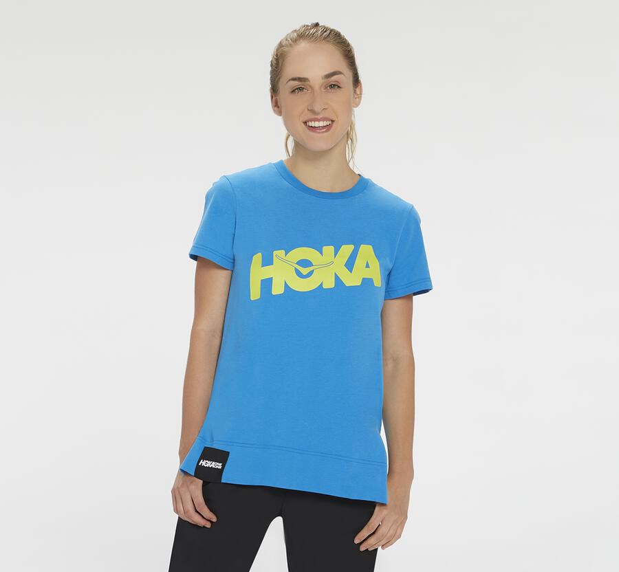 Hoka Womens Tee NZ - Hoka One One Brand Blue (UDN548029)